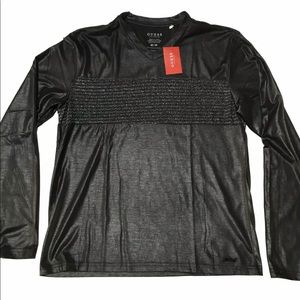 GUESS? Long Sleeve Ray Lurex V-Neck Jet Black